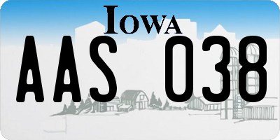 IA license plate AAS038