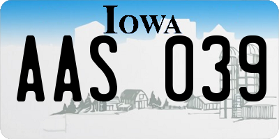 IA license plate AAS039