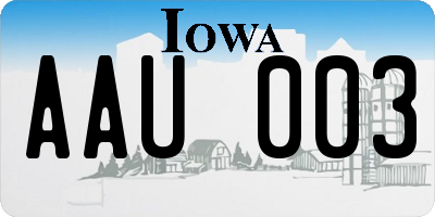 IA license plate AAU003