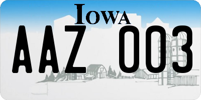 IA license plate AAZ003
