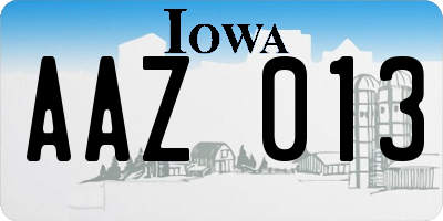 IA license plate AAZ013