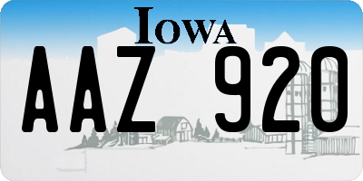 IA license plate AAZ920