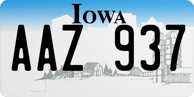 IA license plate AAZ937