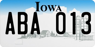 IA license plate ABA013