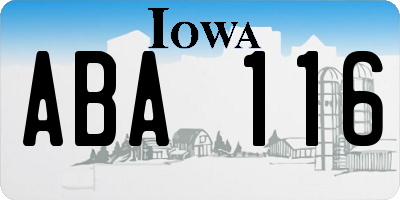 IA license plate ABA116