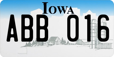IA license plate ABB016