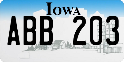 IA license plate ABB203