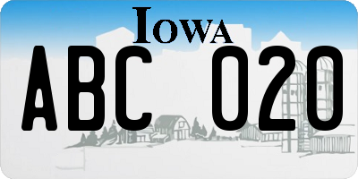 IA license plate ABC020