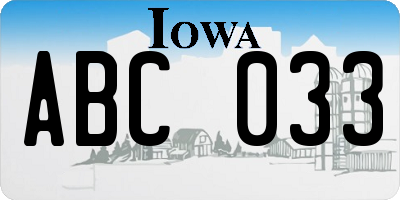 IA license plate ABC033
