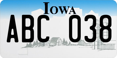 IA license plate ABC038