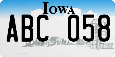 IA license plate ABC058