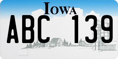 IA license plate ABC139