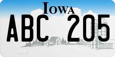 IA license plate ABC205
