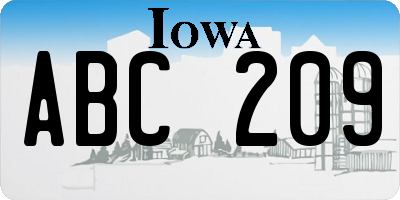 IA license plate ABC209