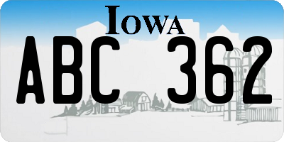 IA license plate ABC362