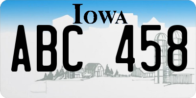 IA license plate ABC458