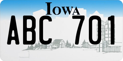 IA license plate ABC701