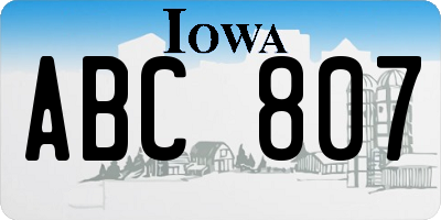 IA license plate ABC807