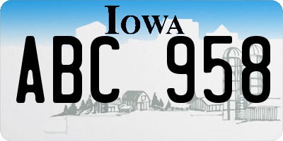 IA license plate ABC958