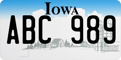 IA license plate ABC989