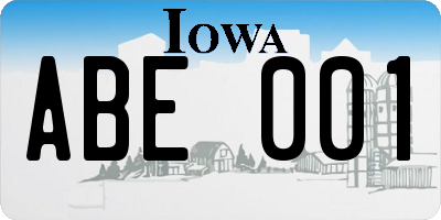 IA license plate ABE001