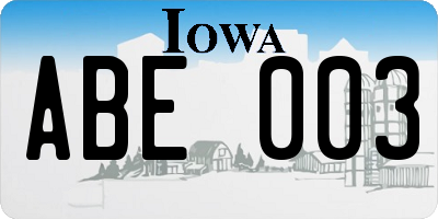IA license plate ABE003