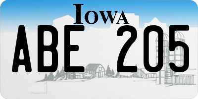 IA license plate ABE205