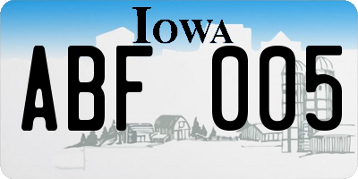 IA license plate ABF005