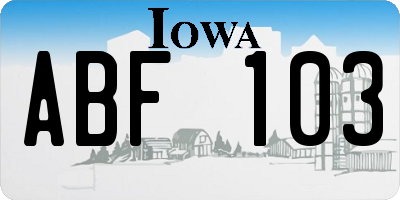 IA license plate ABF103