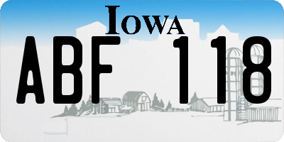 IA license plate ABF118