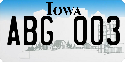 IA license plate ABG003