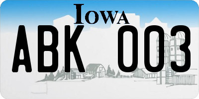IA license plate ABK003
