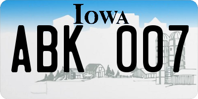 IA license plate ABK007