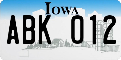 IA license plate ABK012