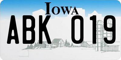 IA license plate ABK019