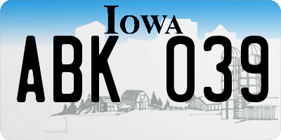 IA license plate ABK039
