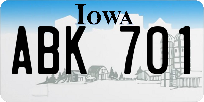 IA license plate ABK701