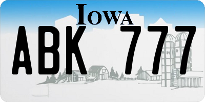 IA license plate ABK777