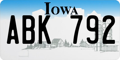 IA license plate ABK792