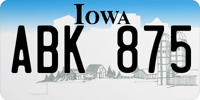 IA license plate ABK875