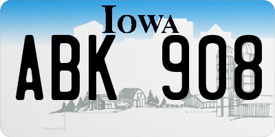 IA license plate ABK908