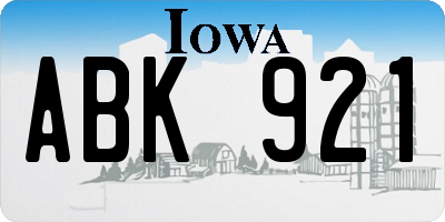 IA license plate ABK921