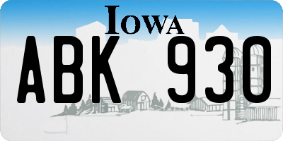 IA license plate ABK930