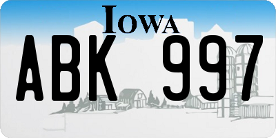IA license plate ABK997