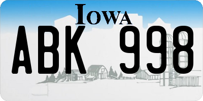 IA license plate ABK998