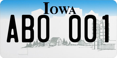 IA license plate ABO001