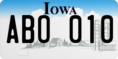 IA license plate ABO010