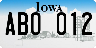 IA license plate ABO012