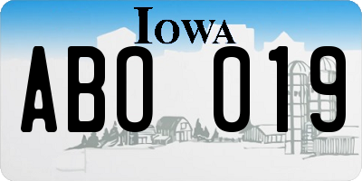 IA license plate ABO019