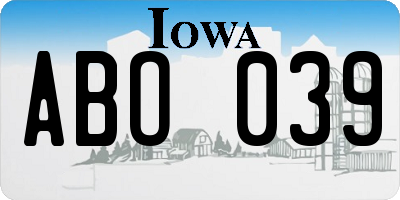 IA license plate ABO039